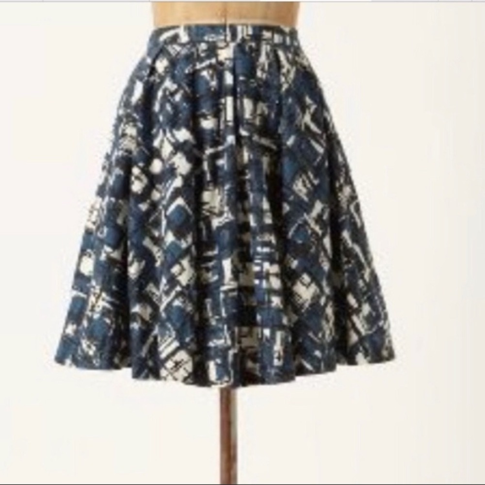 Anthropologie Painted Brushstrokes Skirt, Blue